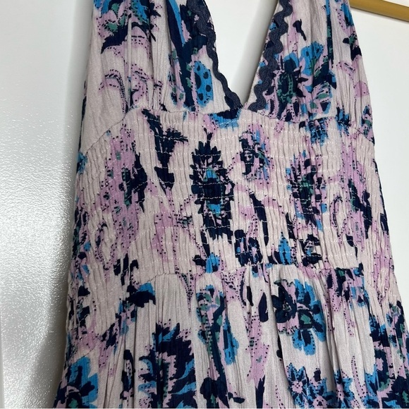 Raga Waiola Halter Maxi Dress Size small Floral Tiered Tassel Smocked V-Neck - Picture 2 of 9